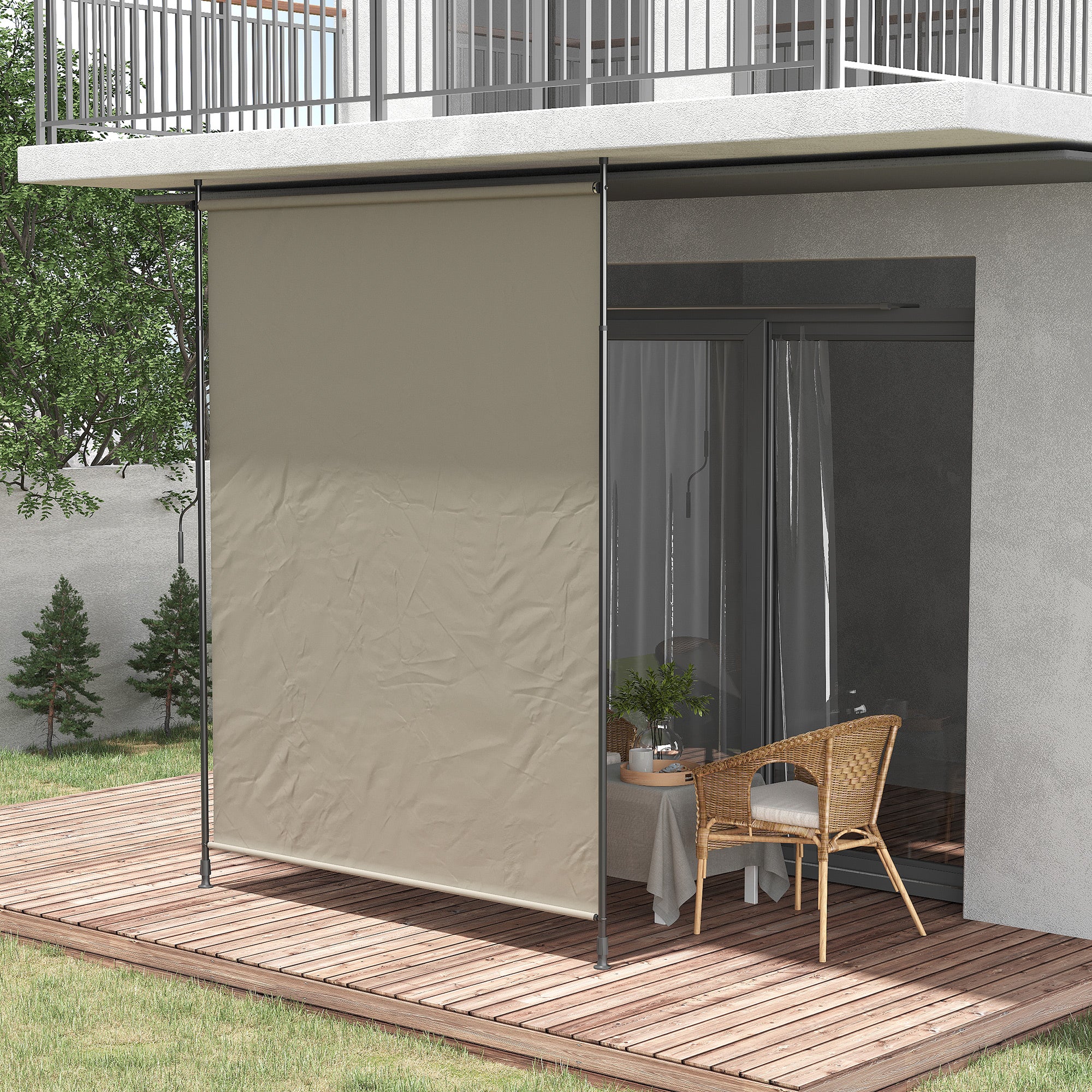 Vertical Awning, Vertical Awning with Hand Crank, Waterproof Privacy Screen, Retractable Sunshade UV Resistant, Adjustable Side Awning, 200 x 215-305 cm for Balcony, Terrace, Sand