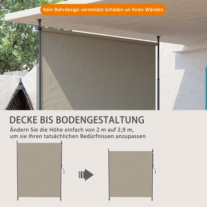 Vertical Awning, Vertical Awning with Hand Crank, Waterproof Privacy Screen, Retractable Sunshade UV Resistant, Adjustable Side Awning, 200 x 215-305 cm for Balcony, Terrace, Sand