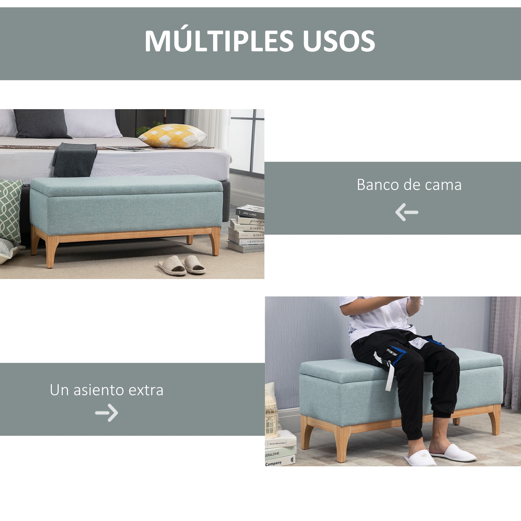 Storage Ottoman for Bedroom 72L Upholstered Linen Storage Bench with Wooden Legs and Adjustable Pads for Entryway Living Room 110x39x45 cm Light Green
