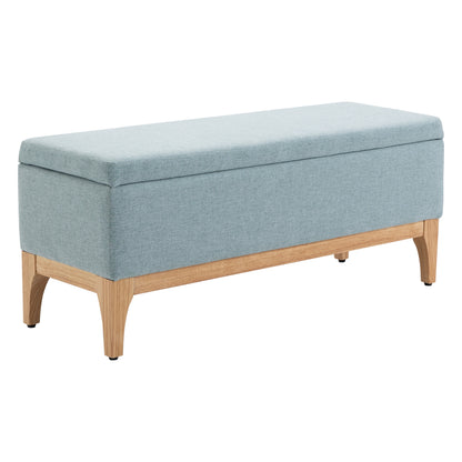 Storage Ottoman for Bedroom 72L Upholstered Linen Storage Bench with Wooden Legs and Adjustable Pads for Entryway Living Room 110x39x45 cm Light Green