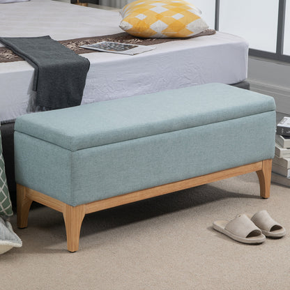 Storage Ottoman for Bedroom 72L Upholstered Linen Storage Bench with Wooden Legs and Adjustable Pads for Entryway Living Room 110x39x45 cm Light Green