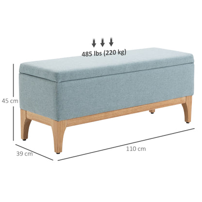 Storage Ottoman for Bedroom 72L Upholstered Linen Storage Bench with Wooden Legs and Adjustable Pads for Entryway Living Room 110x39x45 cm Light Green