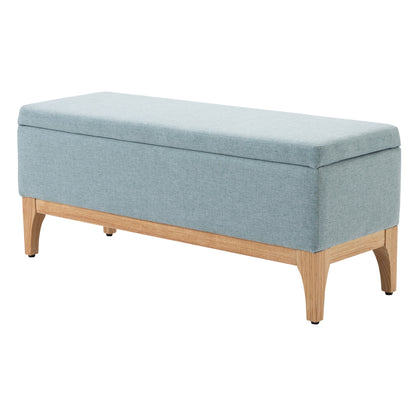 Storage Ottoman for Bedroom 72L Upholstered Linen Storage Bench with Wooden Legs and Adjustable Pads for Entryway Living Room 110x39x45 cm Light Green