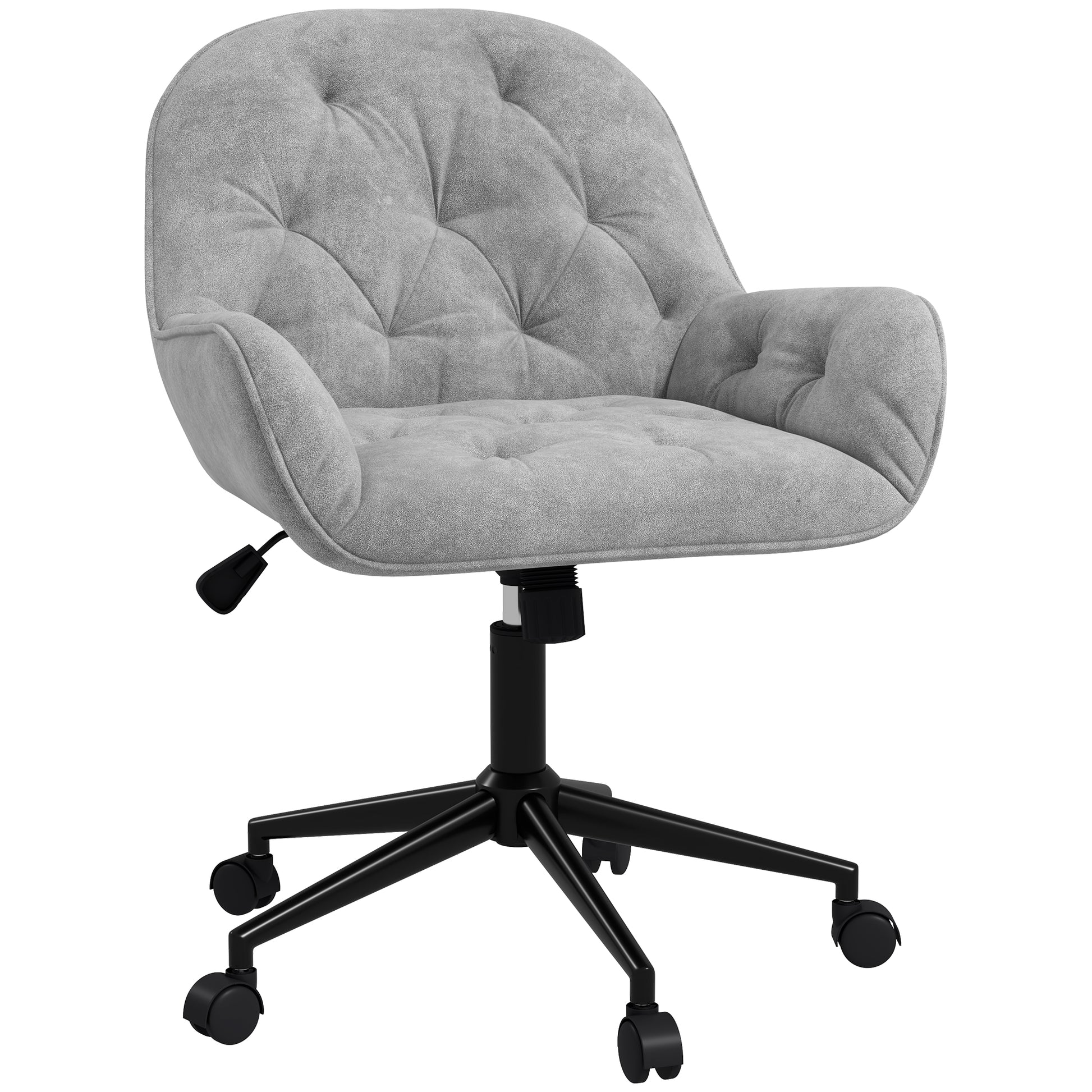 Office Chair, Velvet-like Fabric Desk Chair, 360° Swivel Seat, Height Adjustable, Rounded Back Ergonomic Chair 120 kg Load Capacity for Bedroom, Living Room, Light Gray