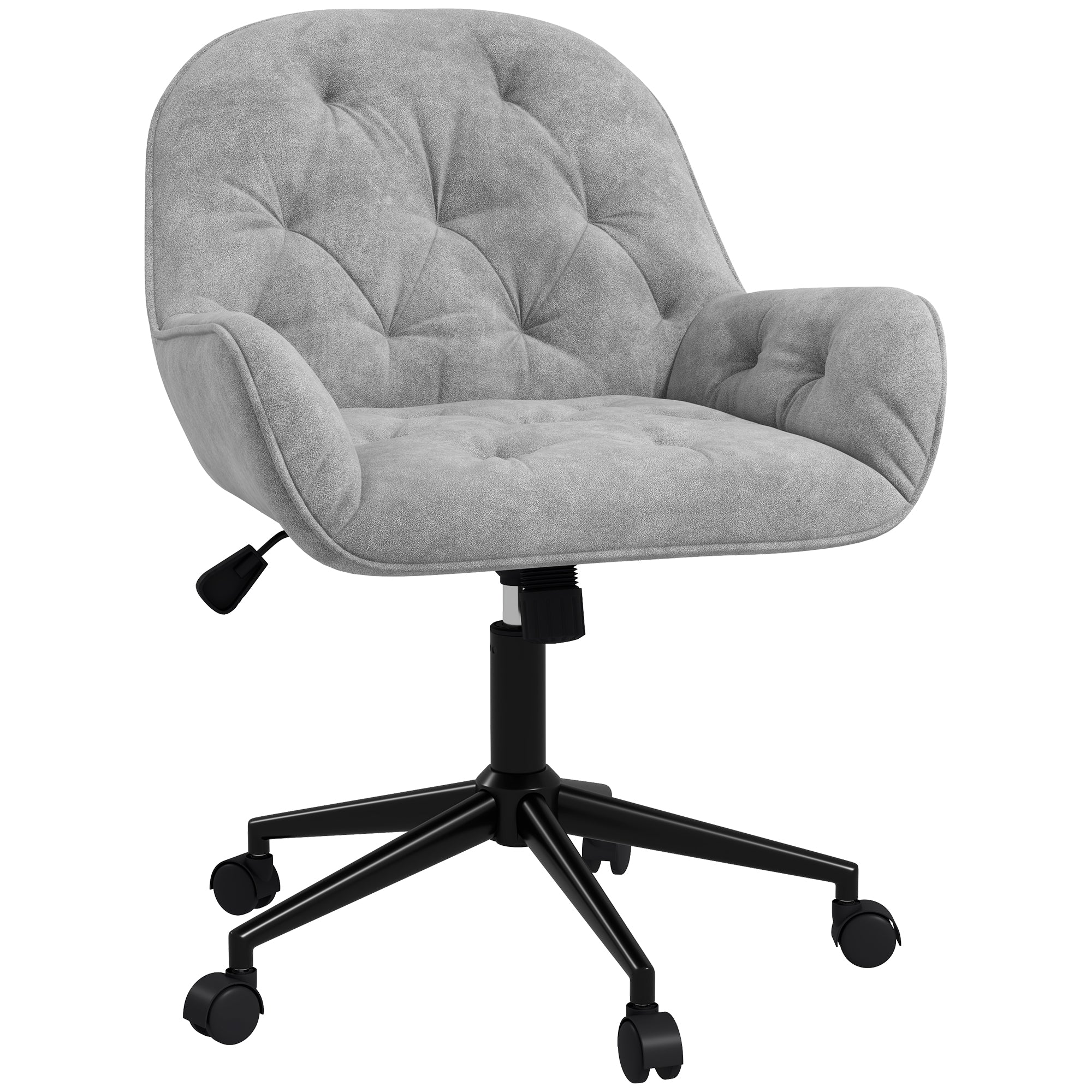 Office Chair, Velvet-like Fabric Desk Chair, 360° Swivel Seat, Height Adjustable, Rounded Back Ergonomic Chair 120 kg Load Capacity for Bedroom, Living Room, Light Gray