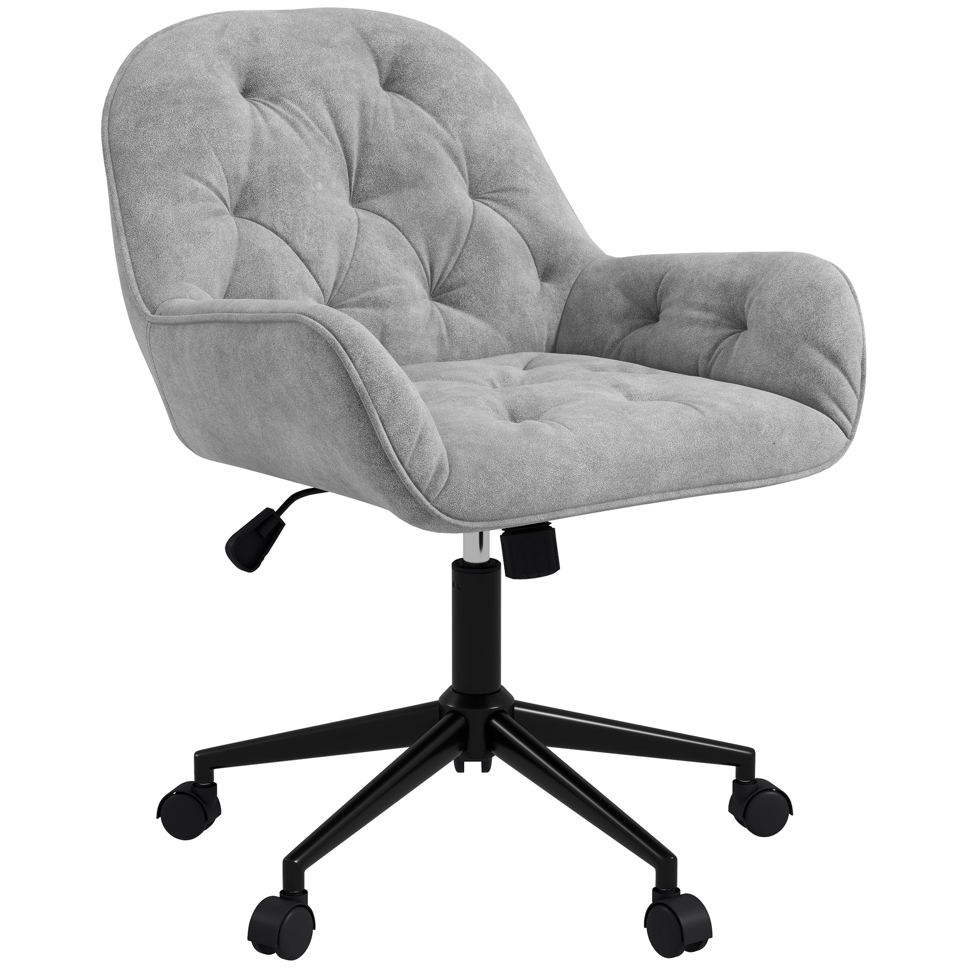 Office Chair, Velvet-like Fabric Desk Chair, 360° Swivel Seat, Height Adjustable, Rounded Back Ergonomic Chair 120 kg Load Capacity for Bedroom, Living Room, Light Gray