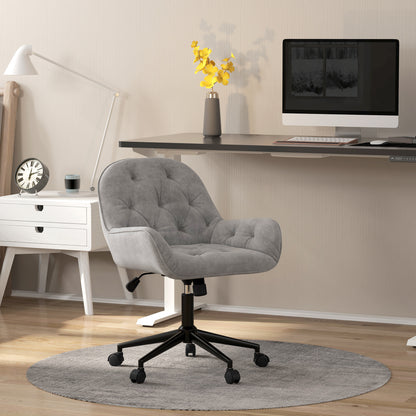 Office Chair, Velvet-like Fabric Desk Chair, 360° Swivel Seat, Height Adjustable, Rounded Back Ergonomic Chair 120 kg Load Capacity for Bedroom, Living Room, Light Gray