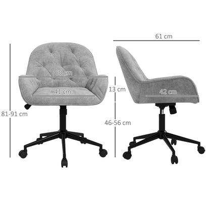 Office Chair, Velvet-like Fabric Desk Chair, 360° Swivel Seat, Height Adjustable, Rounded Back Ergonomic Chair 120 kg Load Capacity for Bedroom, Living Room, Light Gray