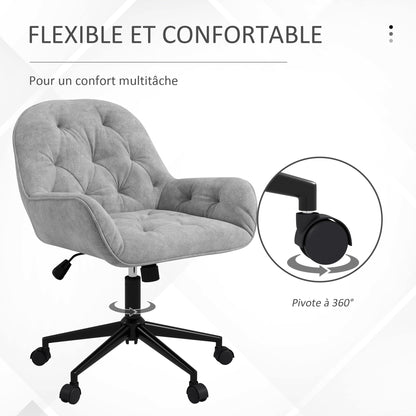 Office Chair, Velvet-like Fabric Desk Chair, 360° Swivel Seat, Height Adjustable, Rounded Back Ergonomic Chair 120 kg Load Capacity for Bedroom, Living Room, Light Gray