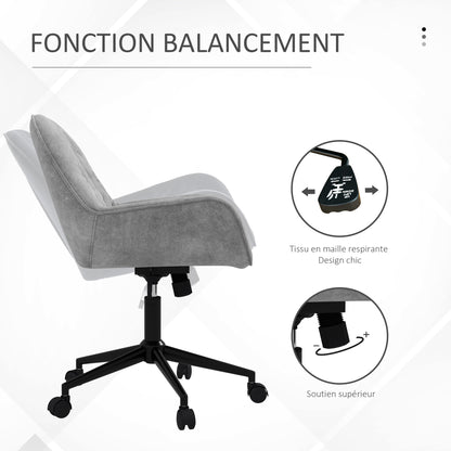 Office Chair, Velvet-like Fabric Desk Chair, 360° Swivel Seat, Height Adjustable, Rounded Back Ergonomic Chair 120 kg Load Capacity for Bedroom, Living Room, Light Gray