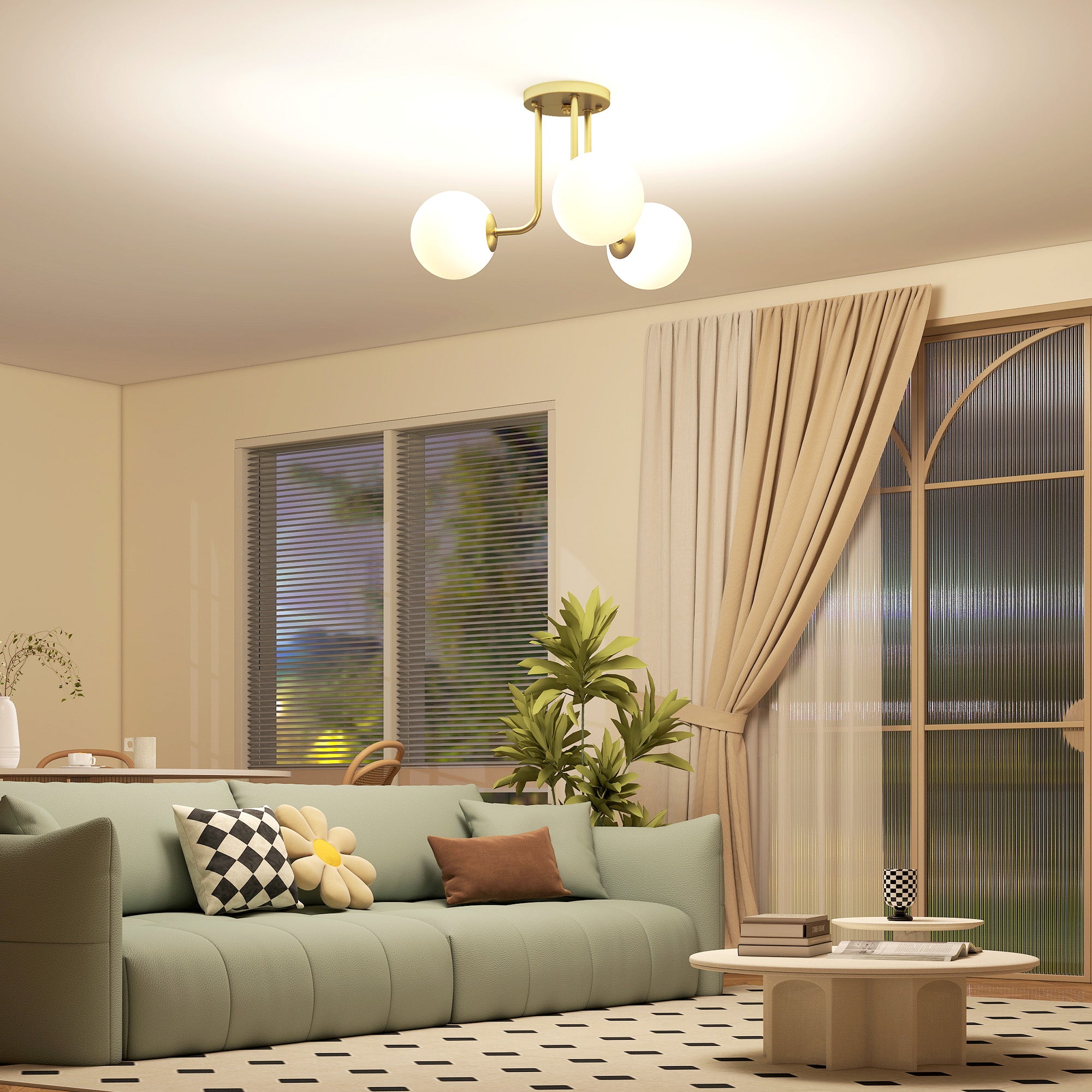 Vintage 3-Light Gold Ceiling Light with G9 Sockets for Living Room and Lounge, 42 x 42 x 26.5 cm (16.5 x 16.5 x 10.4 in), Bulbs Not Included