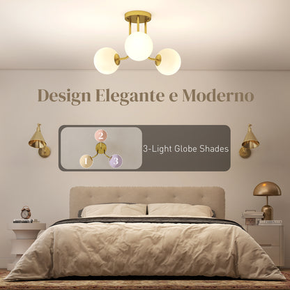 Vintage 3-Light Gold Ceiling Light with G9 Sockets for Living Room and Lounge, 42 x 42 x 26.5 cm (16.5 x 16.5 x 10.4 in), Bulbs Not Included