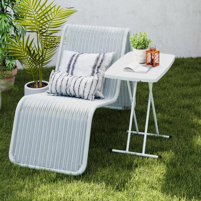 Side Table Garden Adjustable Height Outdoor Table, Foldable Plastic Balcony Table, Rectangular Coffee Table 50kg Capacity, 76x50x74H cm Coffee Table for Outdoor Indoor Balcony Terrace White