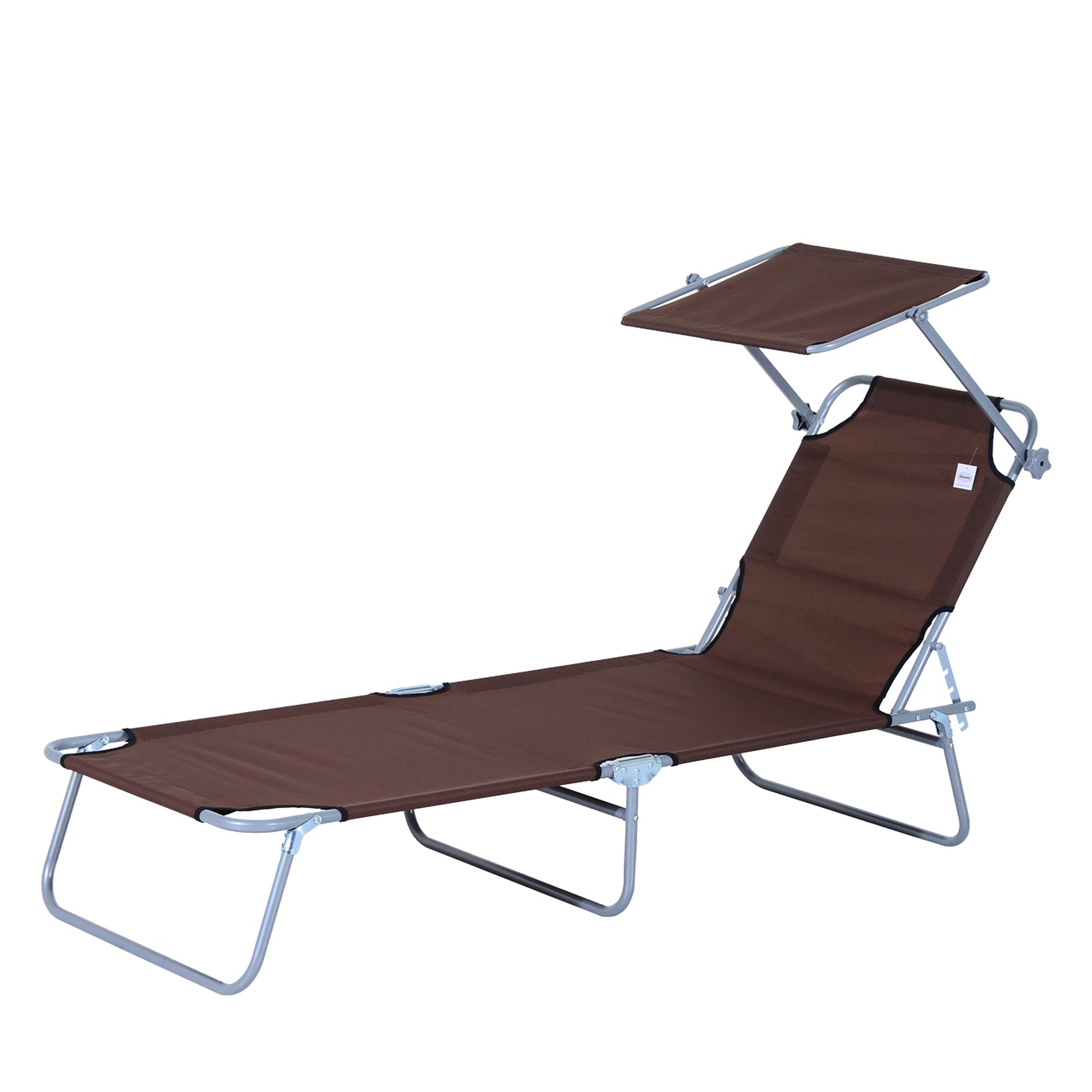 Folding Sun Lounger Garden Sunbed with Sun Protection Reclining Chair with 4-Position Adjustable Backrest Camping Lounger up to 120kg Load Capacity for Garden, Balcony, and Pool, 6 Colors (Brown)
