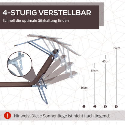 Folding Sun Lounger Garden Sunbed with Sun Protection Reclining Chair with 4-Position Adjustable Backrest Camping Lounger up to 120kg Load Capacity for Garden, Balcony, and Pool, 6 Colors (Brown)