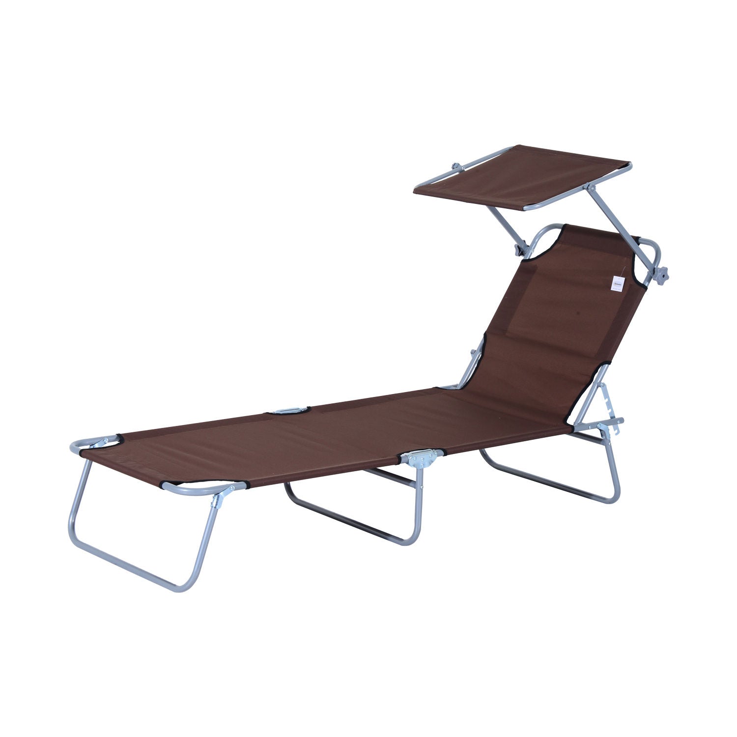 Folding Sun Lounger Garden Sunbed with Sun Protection Reclining Chair with 4-Position Adjustable Backrest Camping Lounger up to 120kg Load Capacity for Garden, Balcony, and Pool, 6 Colors (Brown)
