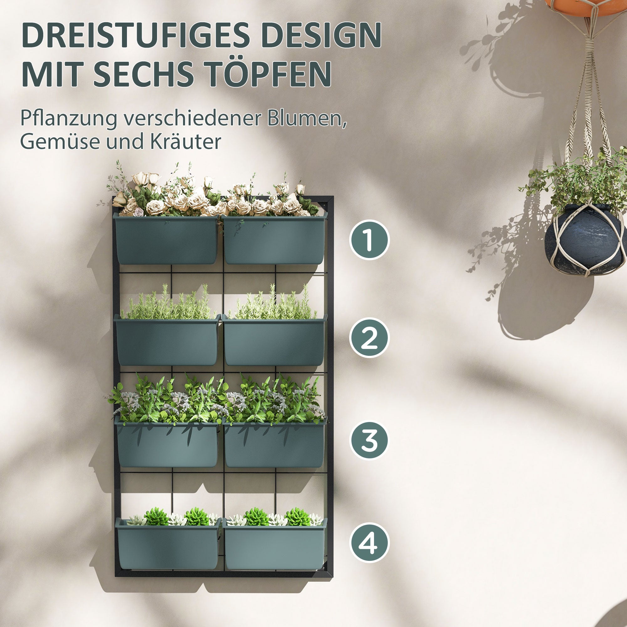Flower Stand, Plant Stand with 8 Pots, Plant Shelf, Wall Mounted Plant Stand, Flower Shelf for Garden, Dark Green, 52.5 x 14 x 90 cm