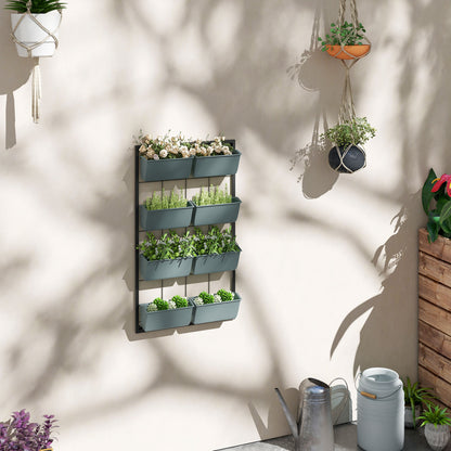 Flower Stand, Plant Stand with 8 Pots, Plant Shelf, Wall Mounted Plant Stand, Flower Shelf for Garden, Dark Green, 52.5 x 14 x 90 cm