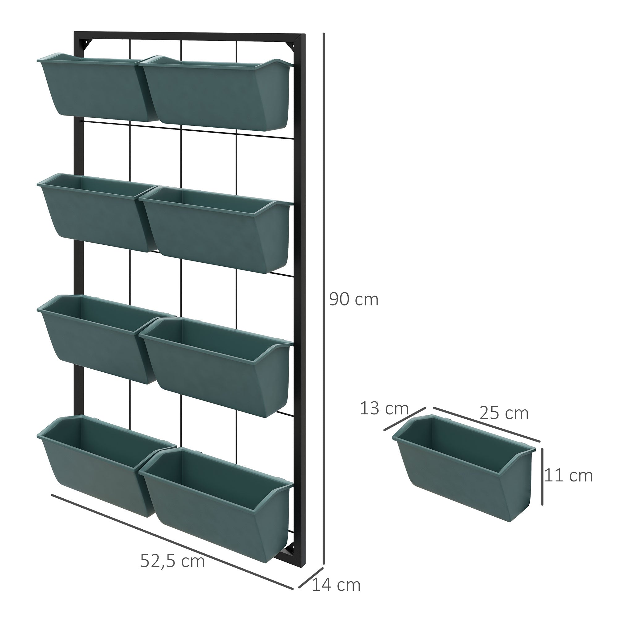 Flower Stand, Plant Stand with 8 Pots, Plant Shelf, Wall Mounted Plant Stand, Flower Shelf for Garden, Dark Green, 52.5 x 14 x 90 cm