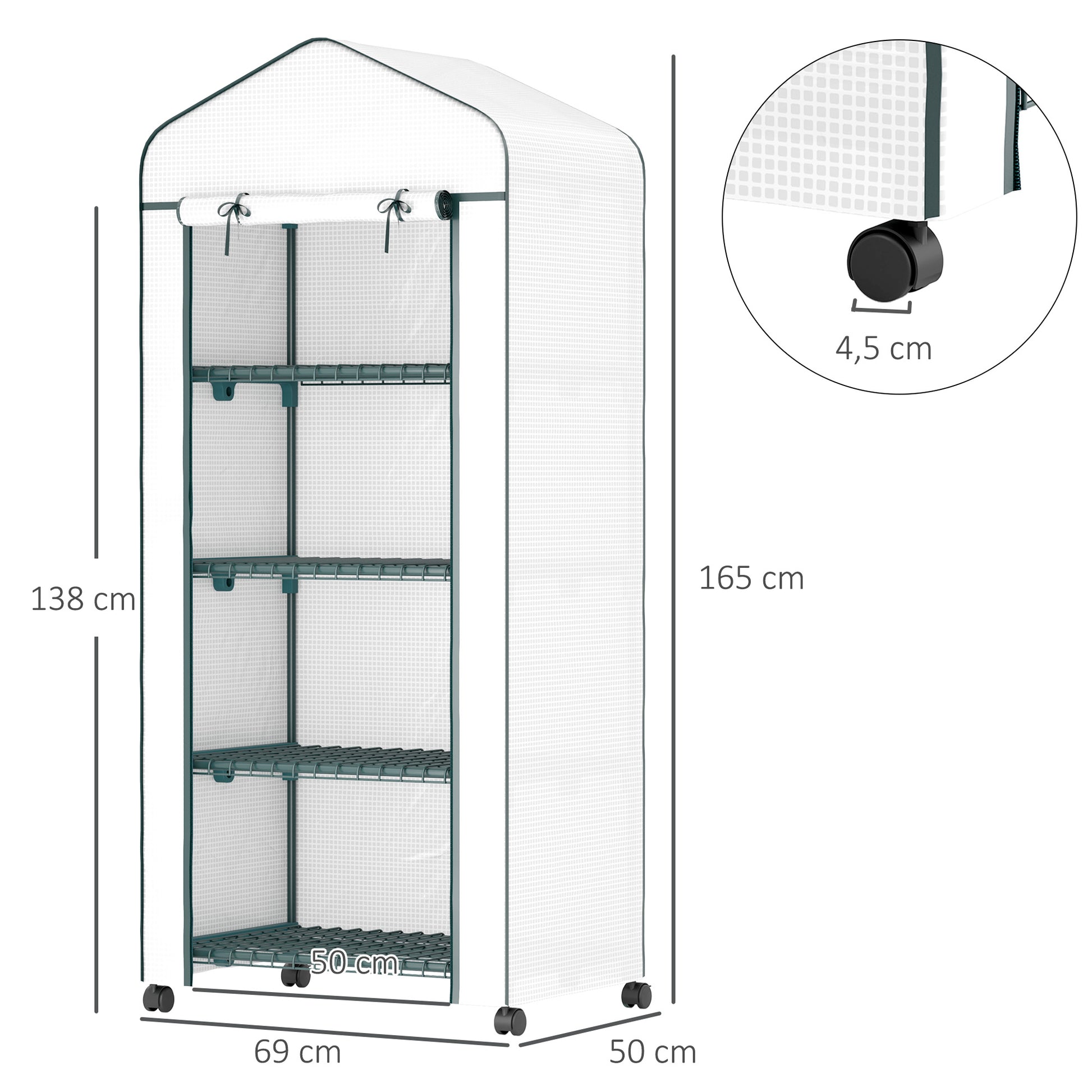 Greenhouse with Rollers, Shelves, Winterproof Steel Foil Greenhouse, Greenhouse for Balcony, Garden, Tomato House 69 x 50 x 165 cm, Tomato Greenhouse for Tomatoes, Flowers, Plants White