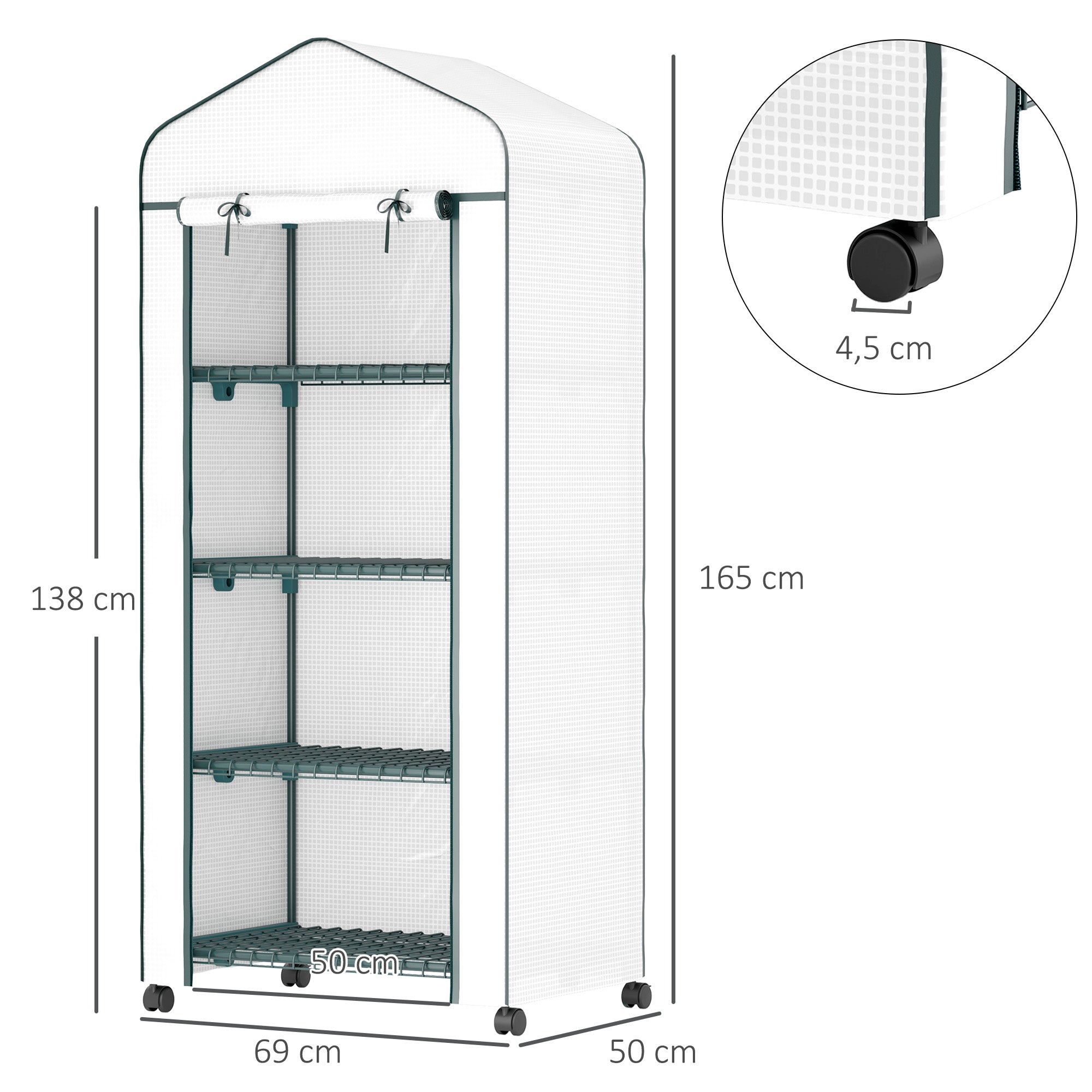 Greenhouse with Rollers, Shelves, Winterproof Steel Foil Greenhouse, Greenhouse for Balcony, Garden, Tomato House 69 x 50 x 165 cm, Tomato Greenhouse for Tomatoes, Flowers, Plants White