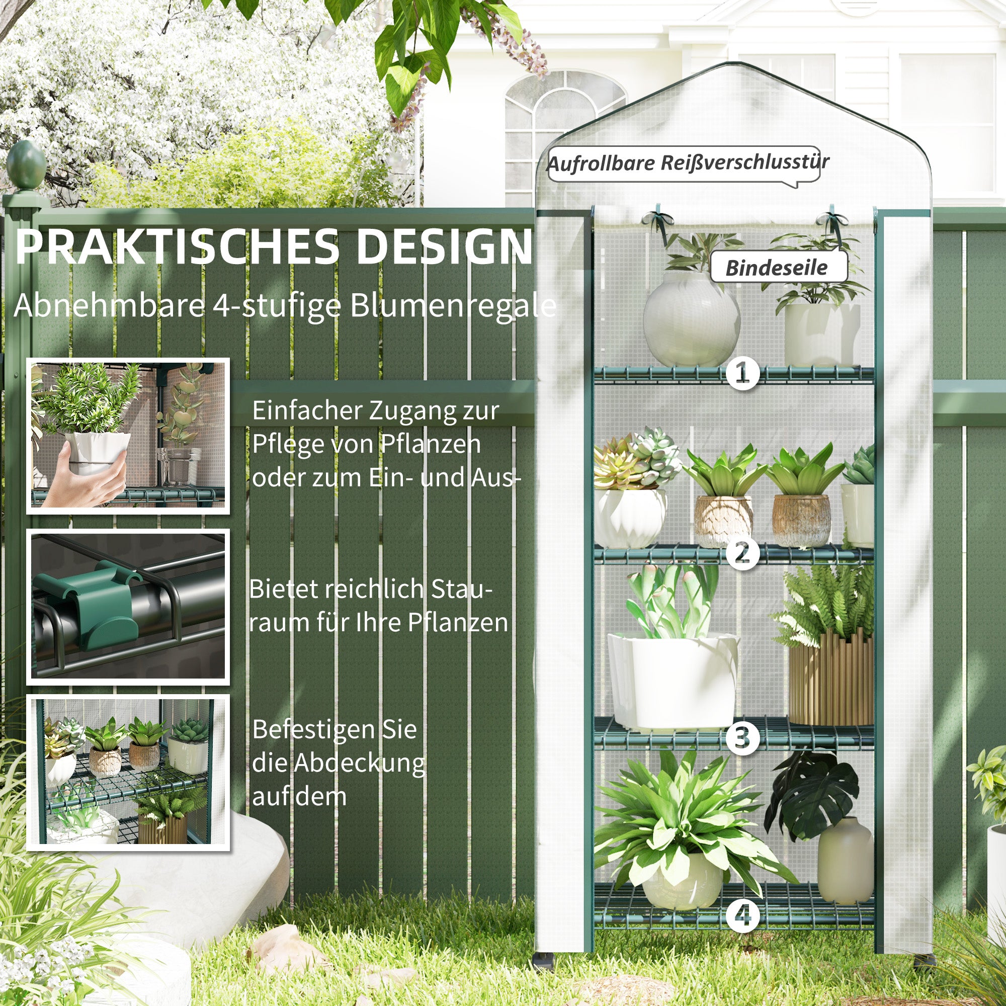 Greenhouse with Rollers, Shelves, Winterproof Steel Foil Greenhouse, Greenhouse for Balcony, Garden, Tomato House 69 x 50 x 165 cm, Tomato Greenhouse for Tomatoes, Flowers, Plants White