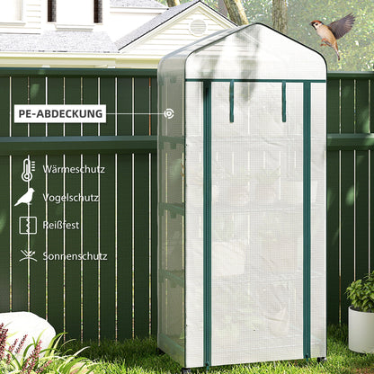 Greenhouse with Rollers, Shelves, Winterproof Steel Foil Greenhouse, Greenhouse for Balcony, Garden, Tomato House 69 x 50 x 165 cm, Tomato Greenhouse for Tomatoes, Flowers, Plants White