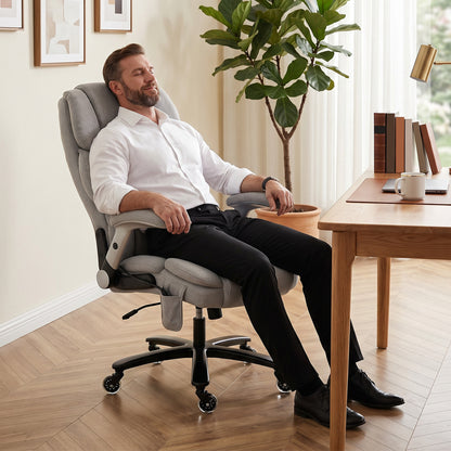 Office Chair — 397 lb Capacity, Inflatable Lumbar Support, Extra-Wide Executive Seat, Flip-Up Arms, Pocket Springs, Class-4 Gas Lift, Light Gray