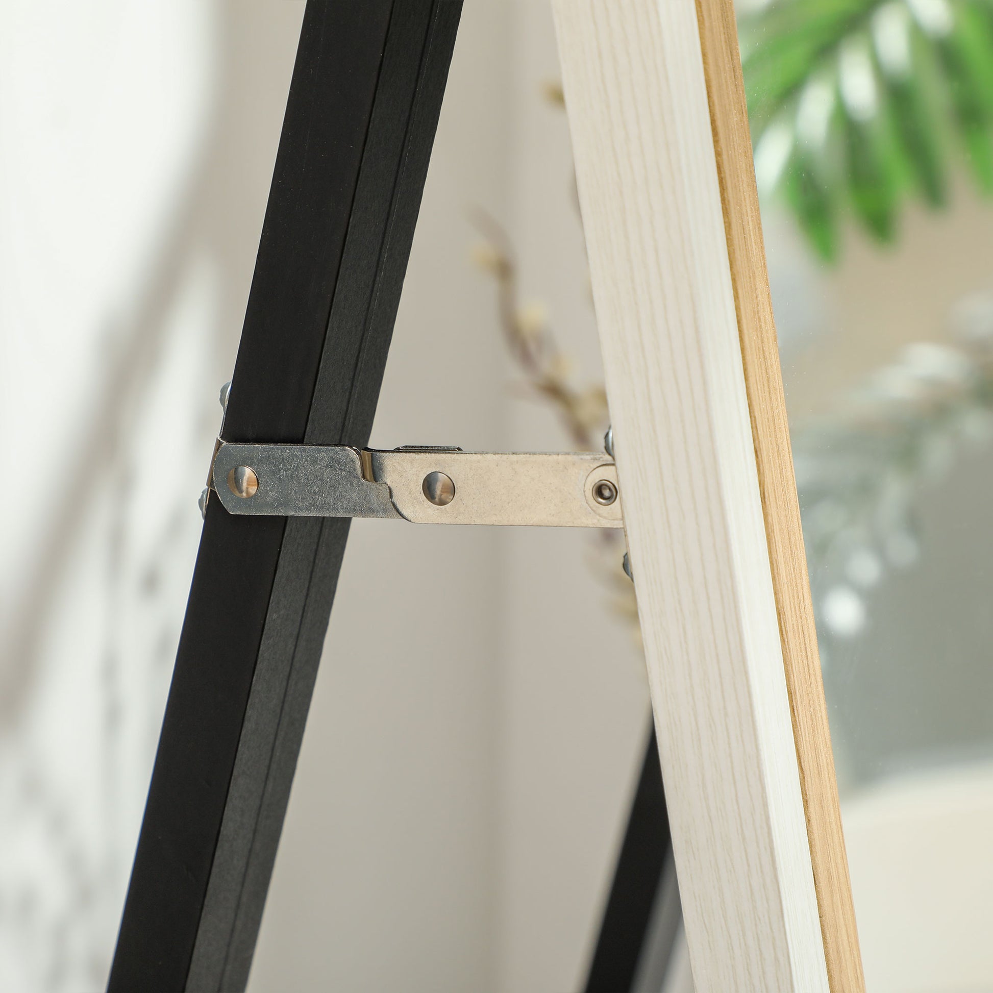 Full-Length Mirror 157x37 cm Floor or Wall Mirror with MDF Frame and Stand for Bedroom Living Room White and Dark Natural