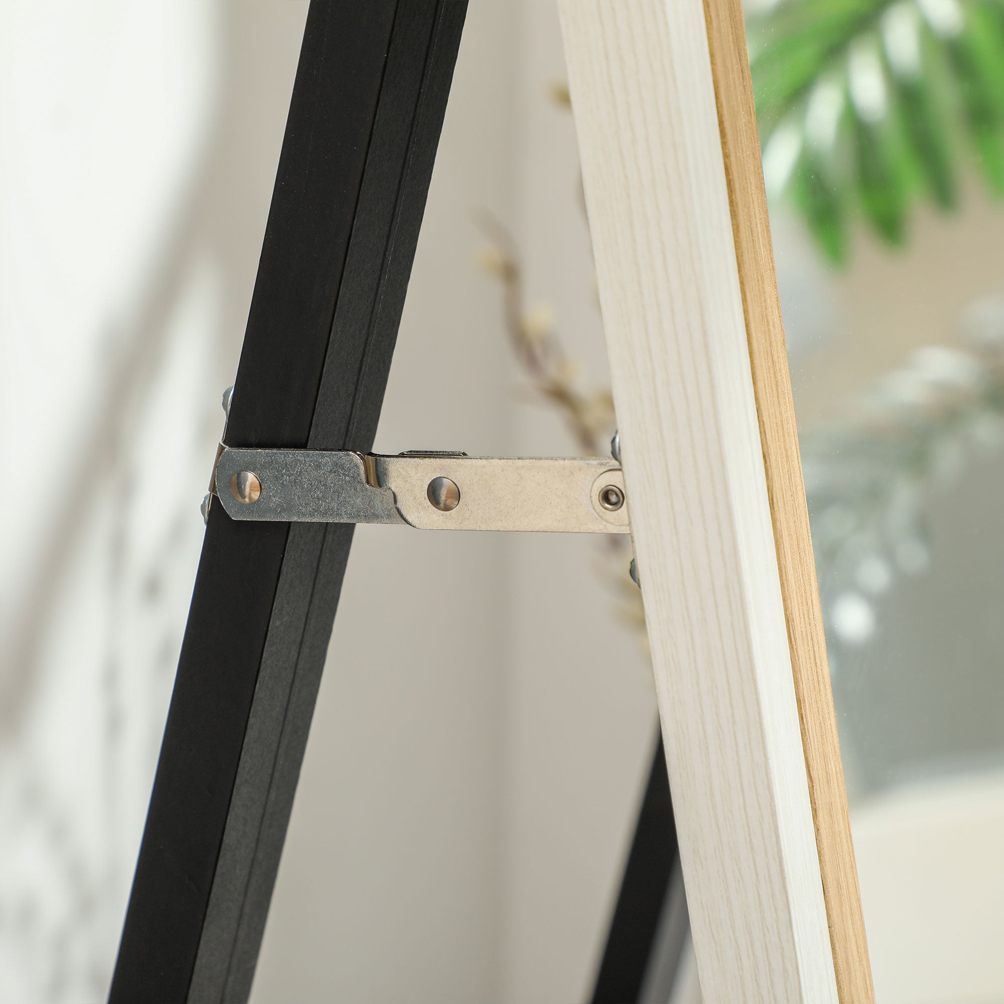 Full-Length Mirror 157x37 cm Floor or Wall Mirror with MDF Frame and Stand for Bedroom Living Room White and Dark Natural