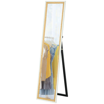 Full-Length Mirror 157x37 cm Floor or Wall Mirror with MDF Frame and Stand for Bedroom Living Room White and Dark Natural