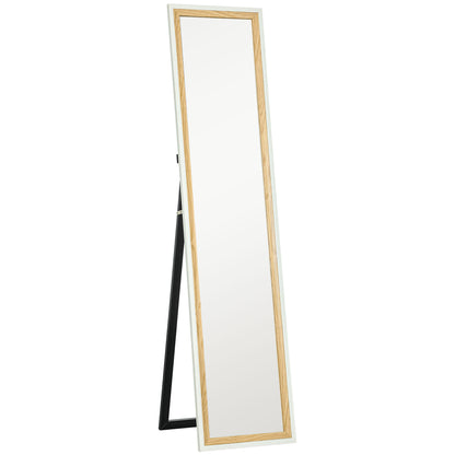 Full-Length Mirror 157x37 cm Floor or Wall Mirror with MDF Frame and Stand for Bedroom Living Room White and Dark Natural