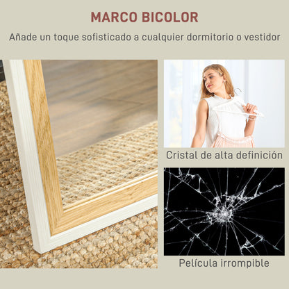 Full-Length Mirror 157x37 cm Floor or Wall Mirror with MDF Frame and Stand for Bedroom Living Room White and Dark Natural