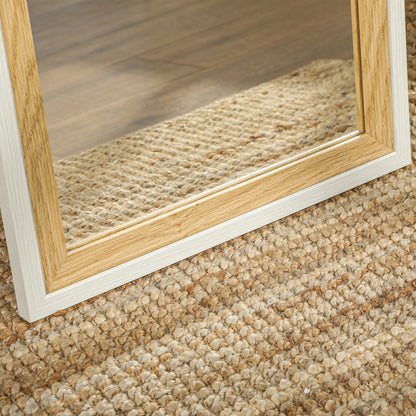 Full-Length Mirror 157x37 cm Floor or Wall Mirror with MDF Frame and Stand for Bedroom Living Room White and Dark Natural