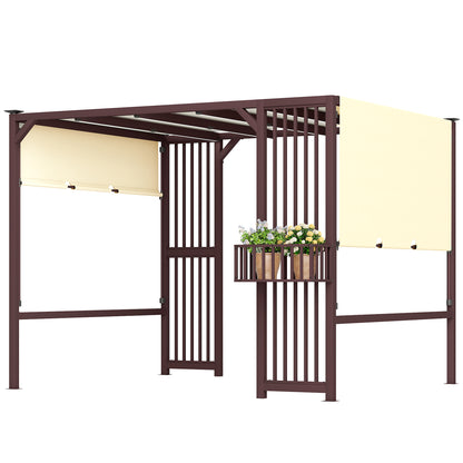 Pergola Pavilion 3x2.5m UV 30+ Stable Winterproof Sun Protection with Adjustable Sliding Roof Privacy Screen Planters Freestanding Garden Pavilion Terrace Cover for Garden Balcony Dark Brown