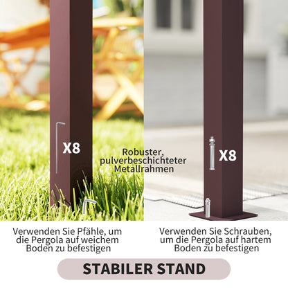 Pergola Pavilion 3x2.5m UV 30+ Stable Winterproof Sun Protection with Adjustable Sliding Roof Privacy Screen Planters Freestanding Garden Pavilion Terrace Cover for Garden Balcony Dark Brown