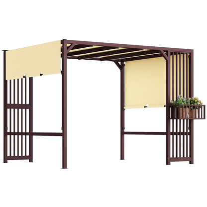 Pergola Pavilion 3x2.5m UV 30+ Stable Winterproof Sun Protection with Adjustable Sliding Roof Privacy Screen Planters Freestanding Garden Pavilion Terrace Cover for Garden Balcony Dark Brown