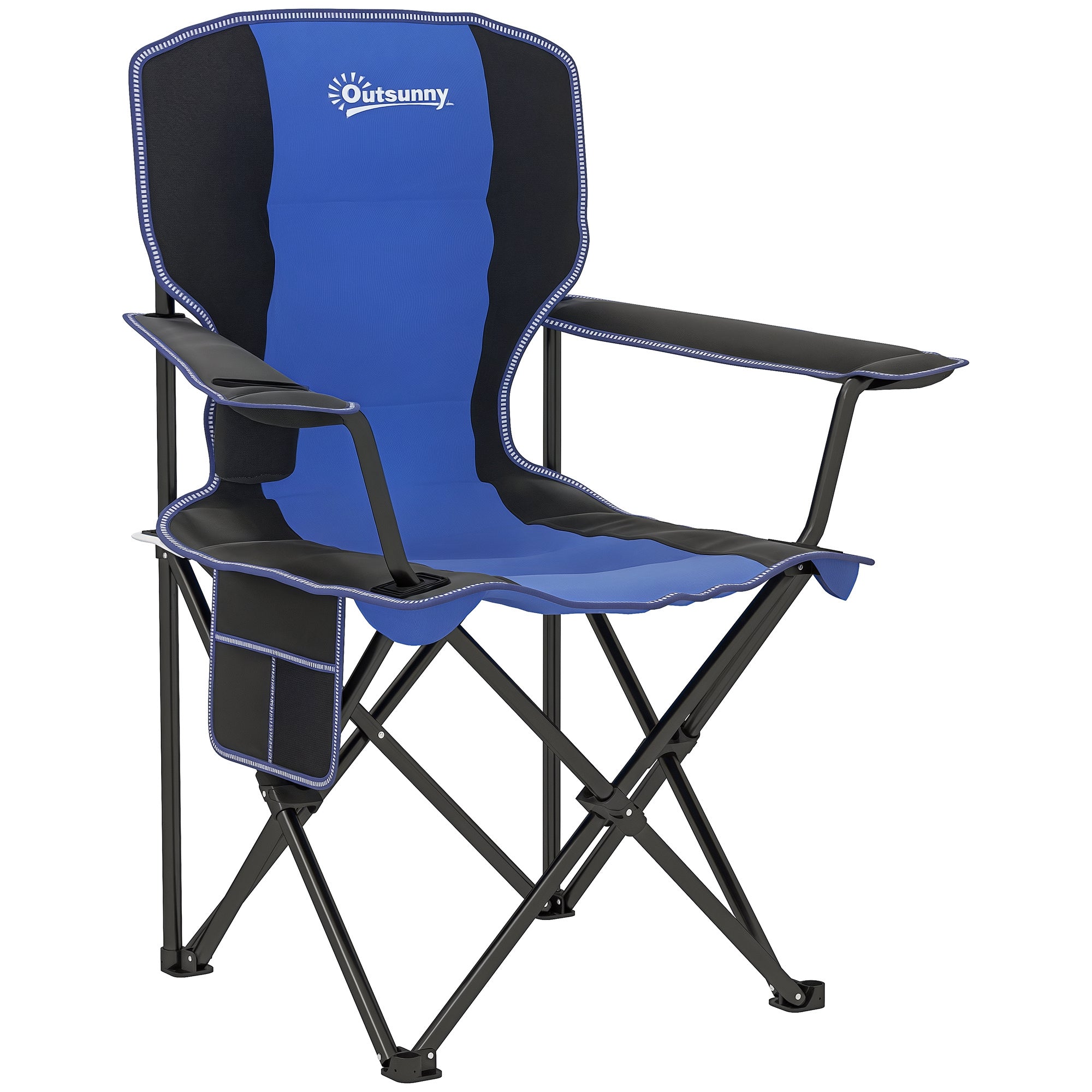 Folding Camping Chair with Side Pocket and Cup Holder, Garden Chair in Oxford Fabric and Metal, Up to 120 kg, 94x62x110 cm, Blue