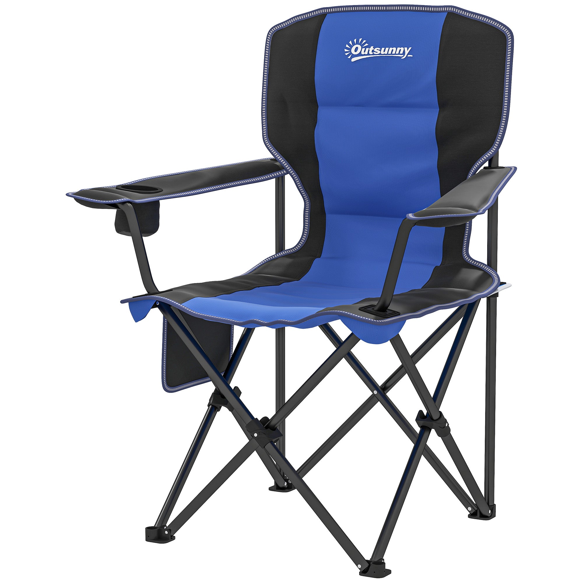 Folding Camping Chair with Side Pocket and Cup Holder, Garden Chair in Oxford Fabric and Metal, Up to 120 kg, 94x62x110 cm, Blue