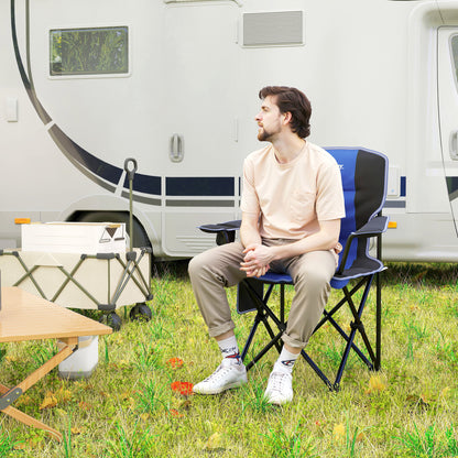 Folding Camping Chair with Side Pocket and Cup Holder, Garden Chair in Oxford Fabric and Metal, Up to 120 kg, 94x62x110 cm, Blue
