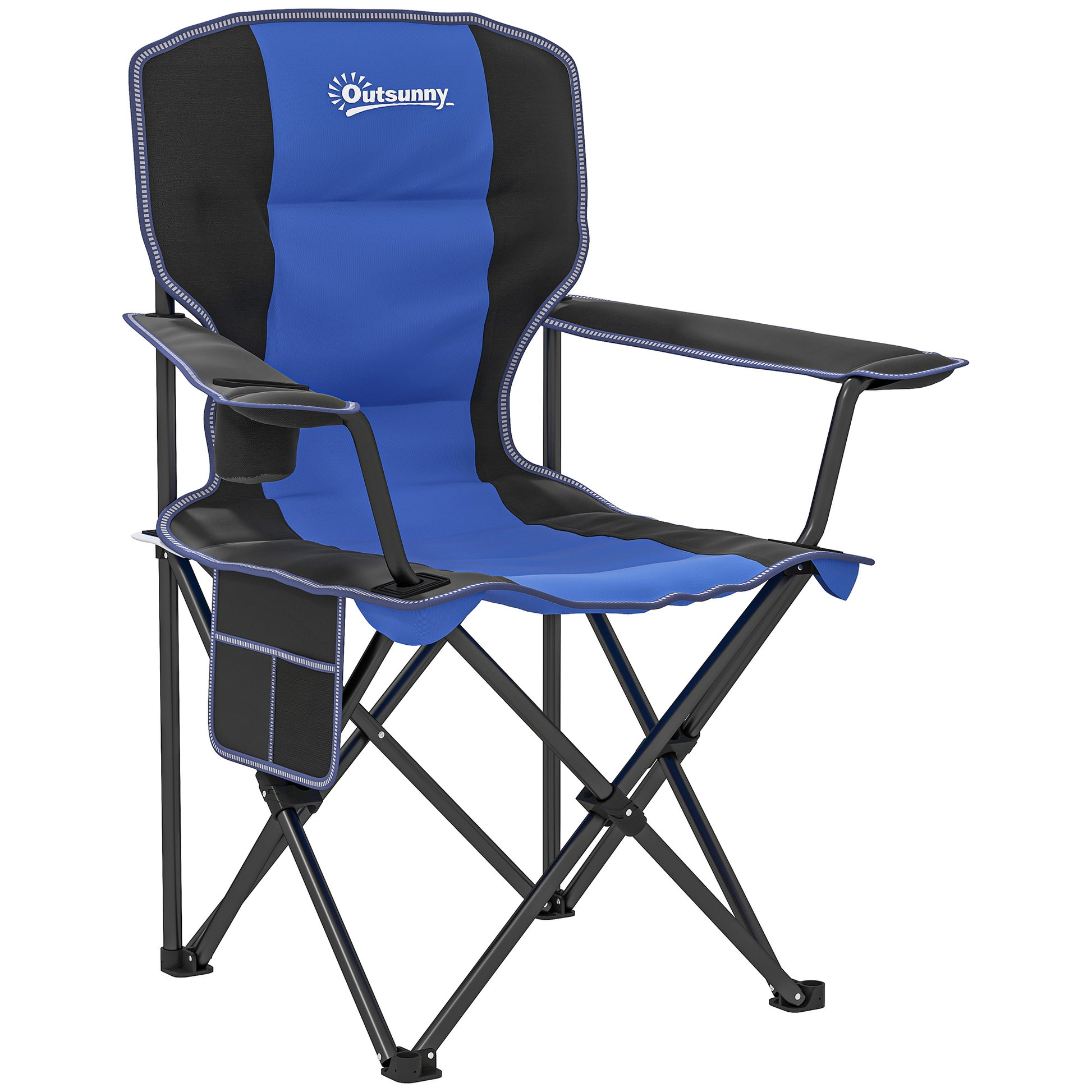 Folding Camping Chair with Side Pocket and Cup Holder, Garden Chair in Oxford Fabric and Metal, Up to 120 kg, 94x62x110 cm, Blue