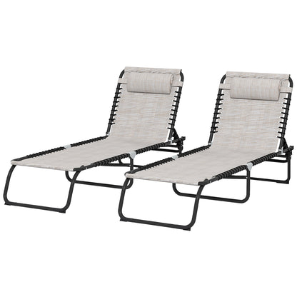 Set of 2 Folding Sun Loungers with Multiple Adjustable Positions Steel Thermoplastic Elastic Cords Black Textilene Cream