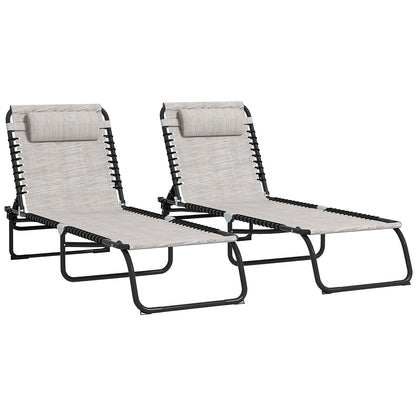 Set of 2 Folding Sun Loungers with Multiple Adjustable Positions Steel Thermoplastic Elastic Cords Black Textilene Cream