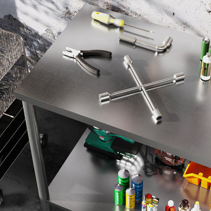 Stainless Steel Work Table Preparation Table Kitchen Table 2 Shelves, Kitchen Workbench, Garage, Garden, 90 x 60 x 86 cm, Silver