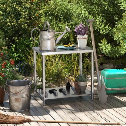 Stainless Steel Work Table Preparation Table Kitchen Table 2 Shelves, Kitchen Workbench, Garage, Garden, 90 x 60 x 86 cm, Silver