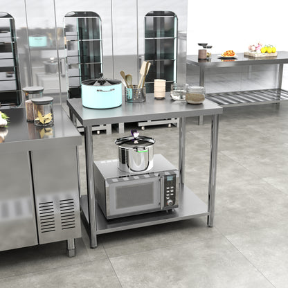 Stainless Steel Work Table Preparation Table Kitchen Table 2 Shelves, Kitchen Workbench, Garage, Garden, 90 x 60 x 86 cm, Silver