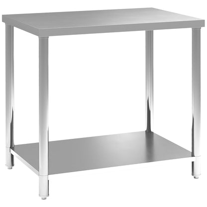 Stainless Steel Work Table Preparation Table Kitchen Table 2 Shelves, Kitchen Workbench, Garage, Garden, 90 x 60 x 86 cm, Silver