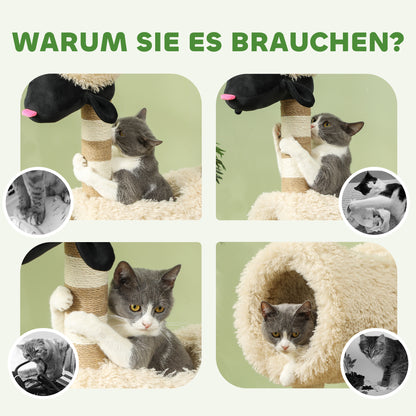 Cat Tree 98 cm Scratching Post with Tunnel, Play Ball, Cat Scratching Tree in Sheep Design, for Cats up to 5 kg, Light Brown