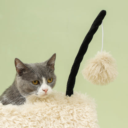 Cat Tree 98 cm Scratching Post with Tunnel, Play Ball, Cat Scratching Tree in Sheep Design, for Cats up to 5 kg, Light Brown