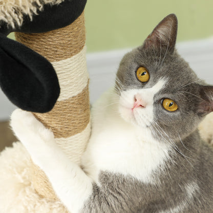 Cat Tree 98 cm Scratching Post with Tunnel, Play Ball, Cat Scratching Tree in Sheep Design, for Cats up to 5 kg, Light Brown